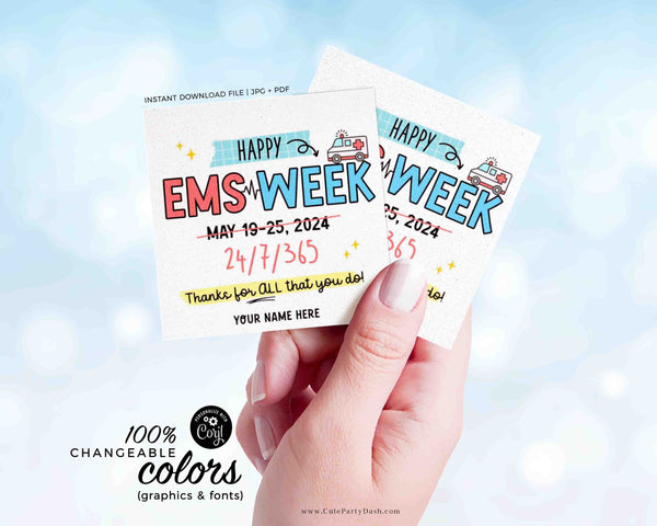 EMS Week Printable Gift Tag INSTANT DOWNLOAD Editable Happy Emergency Medical Services First Responder Gifts Thank You National ems Week