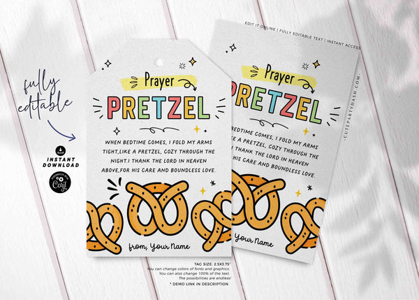 Sunday School Printable Pretzel Prayer Tag INSTANT DOWNLOAD Pretzel poem Religious Tag Blessing cards church gift tag