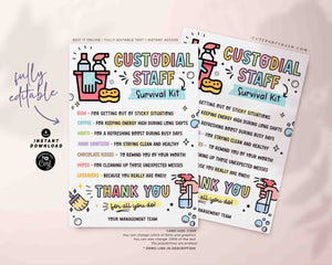 Custodian Day Survival Kit Tag Printable INSTANT DOWNLOAD Printable School Custodian Appreciation Day Gifts idea, National Custodian Week
