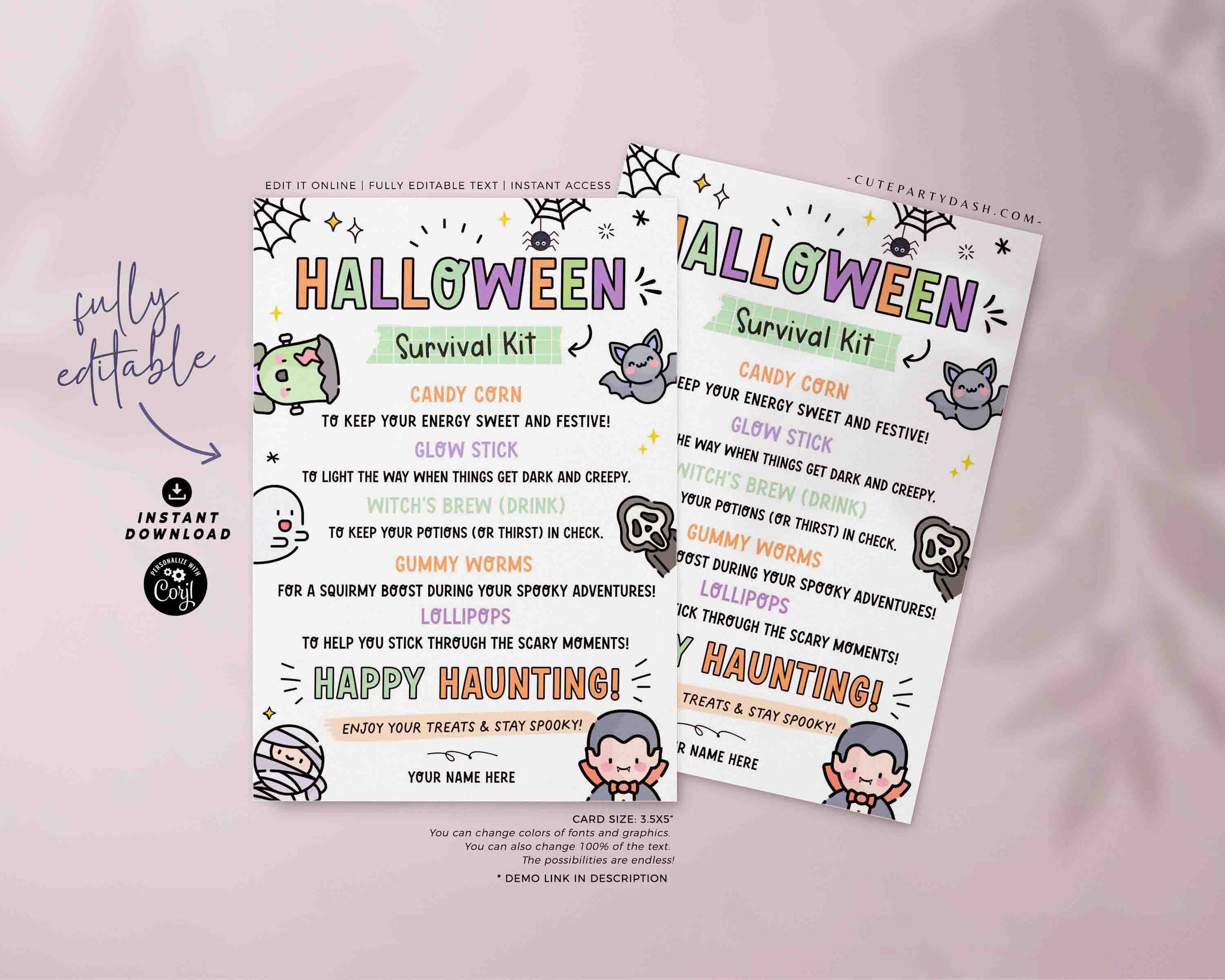 Halloween Survival Kit Tag Printable INSTANT DOWNLOAD Printable Halloween Gift Tags, Gifts idea, Treat Tag, Candy Tags, Gift for kids team