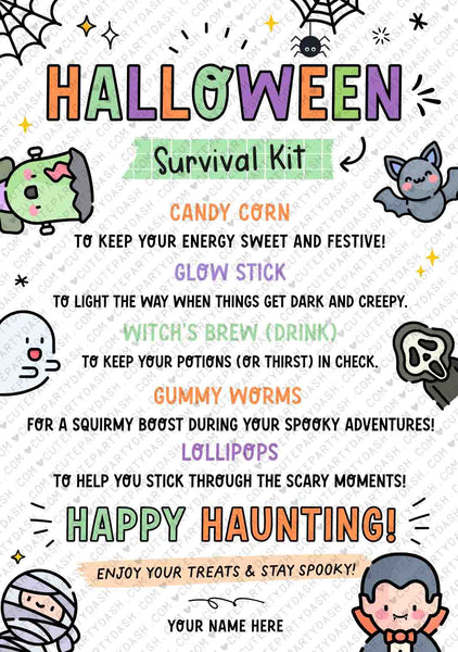 Halloween Survival Kit Tag Printable INSTANT DOWNLOAD Printable Halloween Gift Tags, Gifts idea, Treat Tag, Candy Tags, Gift for kids team