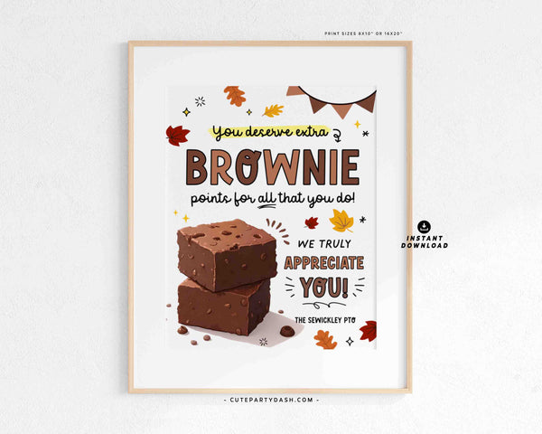 You Deserve Extra Brownie Points Sign Printable INSTANT DOWNLOAD Teacher Lunch break room Fall Halloween Staff Employee Appreciation Sign