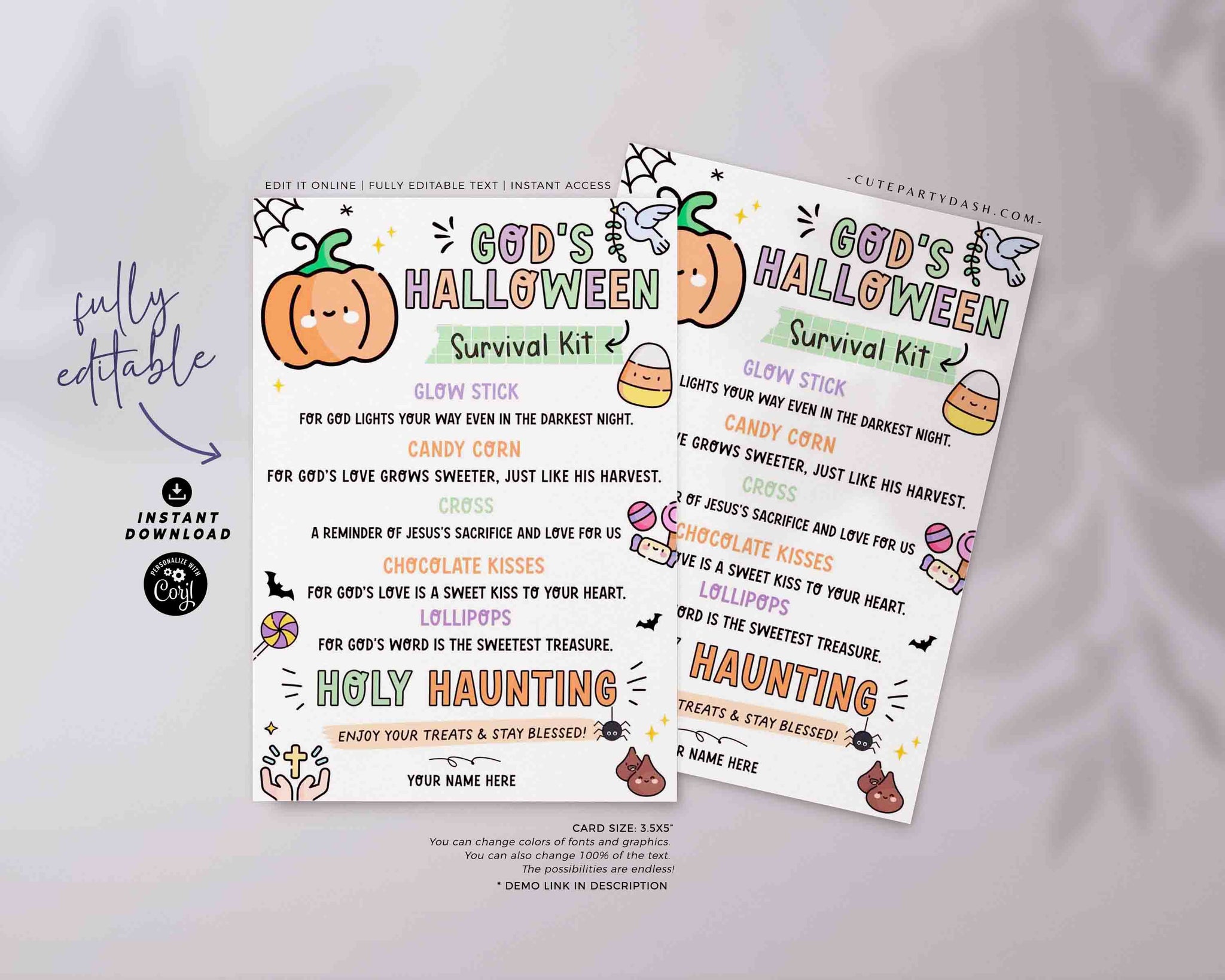 God's Halloween Survival Kit Tag Printable INSTANT DOWNLOAD Church Survival Kit Gift, Sunday School Treat Tag Halloween Gift Tags for kids
