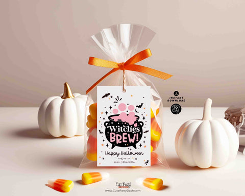Witches Brew Halloween Gift tag Printable INSTANT DOWNLOAD Editable Happy Halloween treats Tag, halloween drink tag labels, candy bag tag
