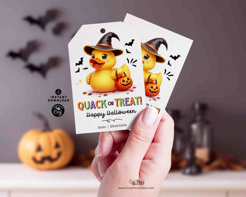 Quack or Treat Happy Halloween Gift tag Printable INSTANT DOWNLOAD Editable Rubber Duck Halloween Non candy Classroom Gift halloween treat
