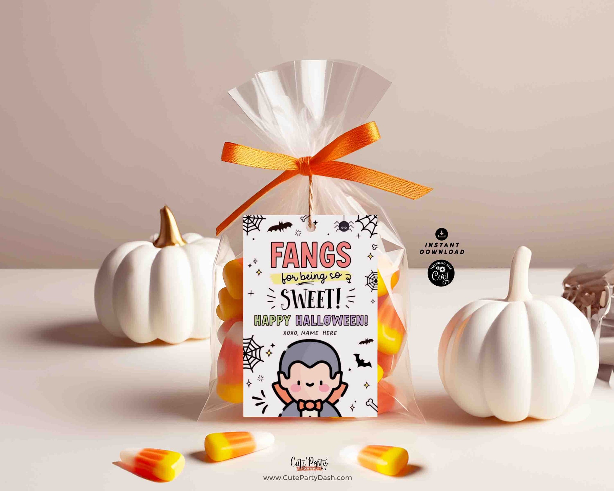 Vampire Halloween Gift Tag Printable INSTANT DOWNLOAD EDITABLE Happy Halloween Fangs Candy bag Teachers kids classmate