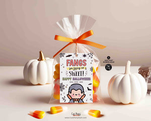 Vampire Halloween Gift Tag Printable INSTANT DOWNLOAD EDITABLE Happy Halloween Fangs Candy bag Teachers kids classmate