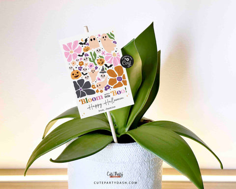 Boho Halloween Gift Tag Printable INSTANT DOWNLOAD EDITABLE Happy Halloween Bloom with Boo Candy bag Succulent Teachers kids classmate