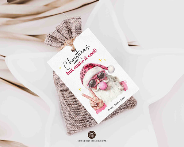 Cool Santa Christmas Gift Tag Printable INSTANT DOWNLOAD Editable Trendy Merry Christmas Gift Tag – Happy Holidays gift label