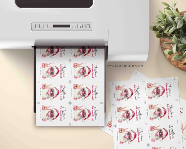 Cool Santa Christmas Gift Tag Printable INSTANT DOWNLOAD Editable Trendy Merry Christmas Gift Tag – Happy Holidays gift label