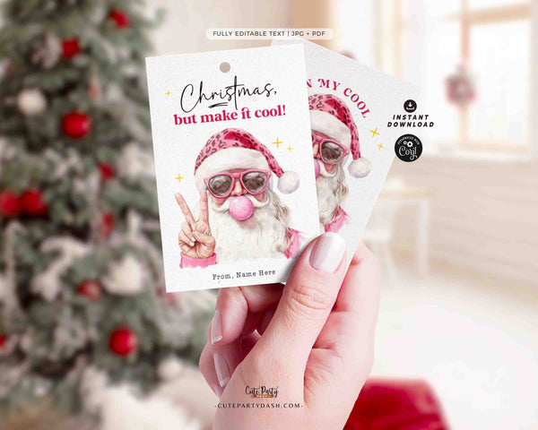 Cool Santa Christmas Gift Tag Printable INSTANT DOWNLOAD Editable Trendy Merry Christmas Gift Tag – Happy Holidays gift label