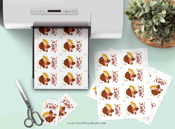 Thanks a Latte for All You Do Thanksgiving Gift Tag Printable INSTANT DOWNLOAD Teacher Fall Appreciation Coffee Gift Tags for Coworkers Team