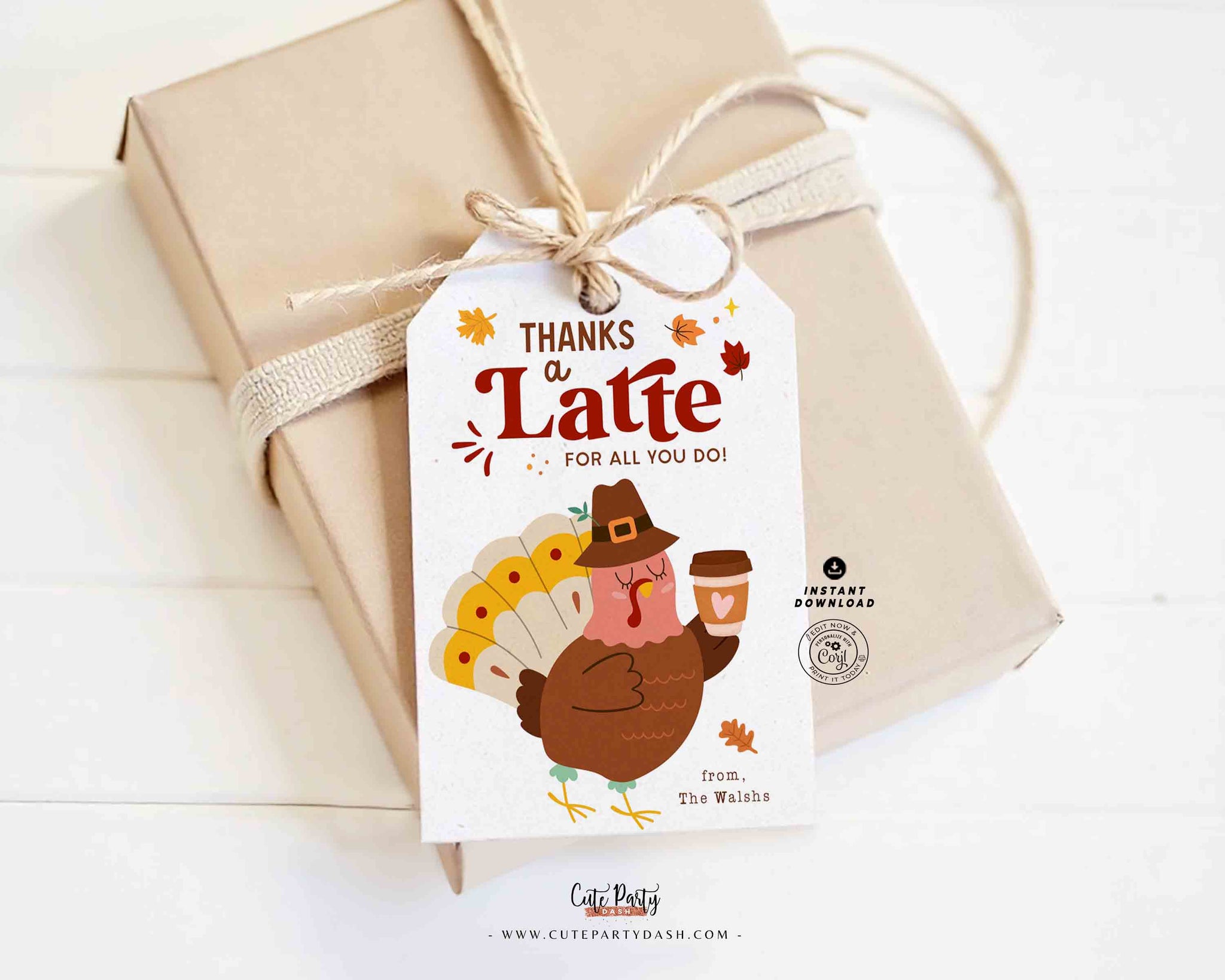 Thanks a Latte for All You Do Thanksgiving Gift Tag Printable INSTANT DOWNLOAD Teacher Fall Appreciation Coffee Gift Tags for Coworkers Team