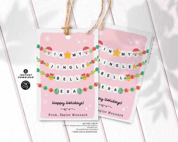 In My Christmas Era Gift Tag Printable INSTANT DOWNLOAD In My Jingle Bell Era Christmas Friendship Bracelet Unique Trendy Holiday Tag for