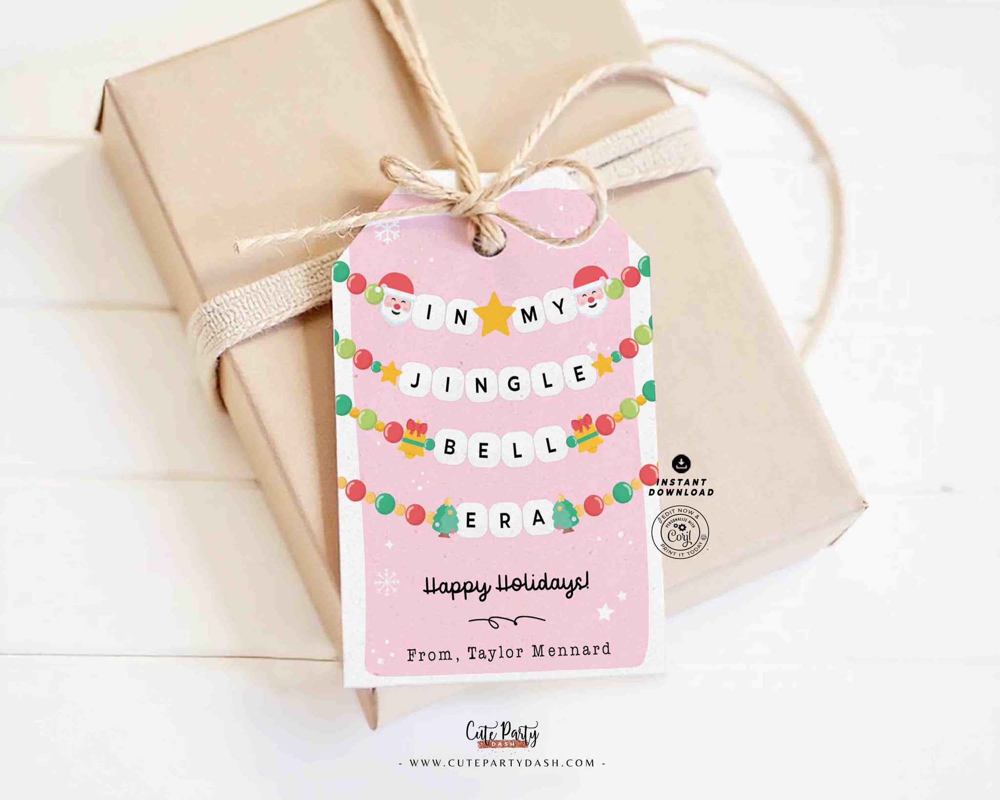 In My Christmas Era Gift Tag Printable INSTANT DOWNLOAD In My Jingle Bell Era Christmas Friendship Bracelet Unique Trendy Holiday Tag for