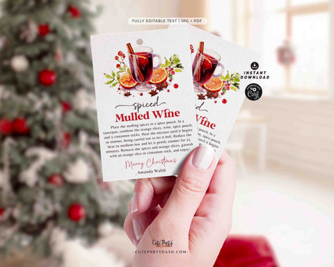 Mulled Wine Christmas Tag Printable INSTANT DOWNLOAD Editable Mulled Wine Recipe Kit Christmas Simmer Potpourri Instructions Nutmeg Tag