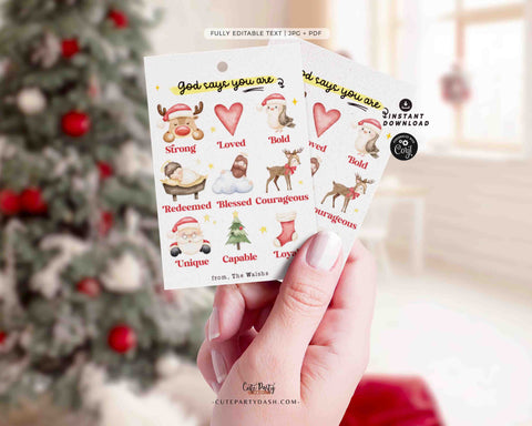 God Says You Are Religious Christmas Gift Tag Printable INSTANT DOWNLOAD Christian Affirmations Happy Holidays Sunday School Gift Tags Kids