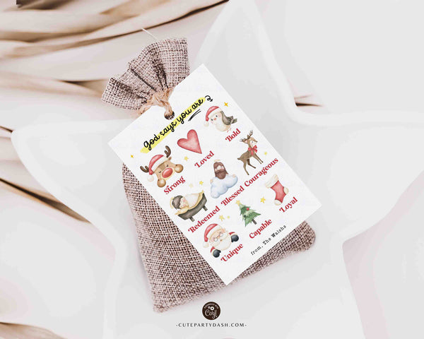 God Says You Are Religious Christmas Gift Tag Printable INSTANT DOWNLOAD Christian Affirmations Happy Holidays Sunday School Gift Tags Kids