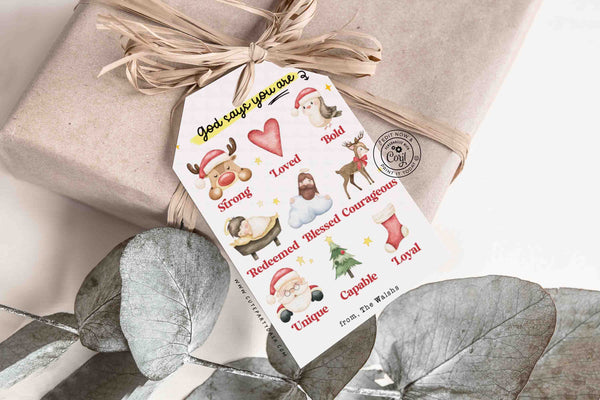 God Says You Are Religious Christmas Gift Tag Printable INSTANT DOWNLOAD Christian Affirmations Happy Holidays Sunday School Gift Tags Kids