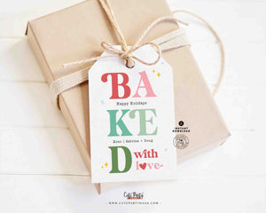 Baked with Love Christmas Gift Tag Printable INSTANT DOWNLOAD Happy Holidays Homemade Cookies Label Sticker Modern Christmas Favor Tag