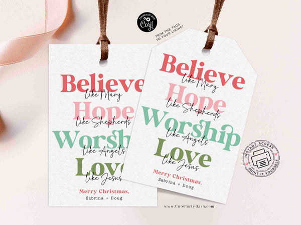 Religious Christmas Gift Tag Printable INSTANT DOWNLOAD Christian Affirmations Happy Holidays Sunday School Gift Tags Kids Love Like Jesus