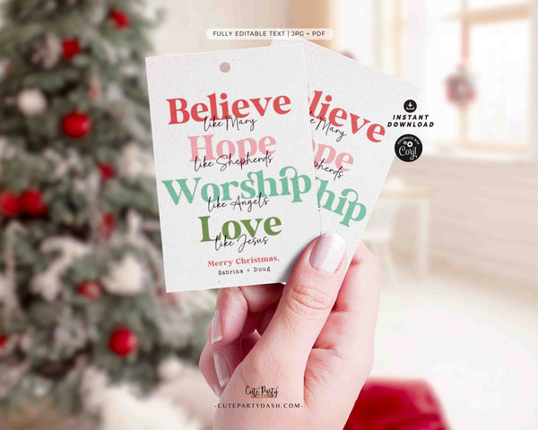 Religious Christmas Gift Tag Printable INSTANT DOWNLOAD Christian Affirmations Happy Holidays Sunday School Gift Tags Kids Love Like Jesus