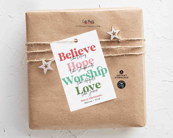 Religious Christmas Gift Tag Printable INSTANT DOWNLOAD Christian Affirmations Happy Holidays Sunday School Gift Tags Kids Love Like Jesus