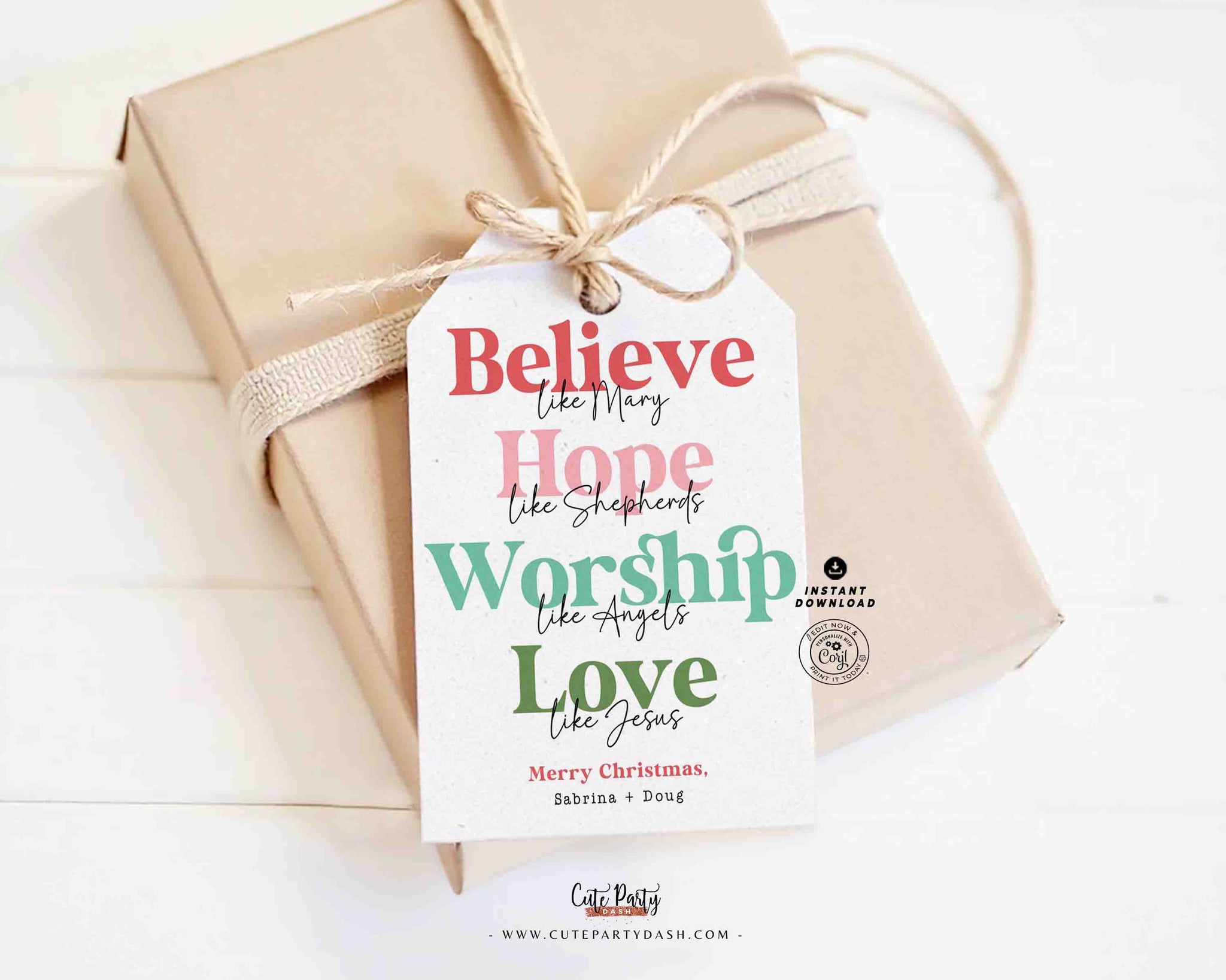 Religious Christmas Gift Tag Printable INSTANT DOWNLOAD Christian Affirmations Happy Holidays Sunday School Gift Tags Kids Love Like Jesus