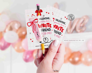 Pencil Valentine You’re the WRITE Friend for Me Gift Tags Printable INSTANT DOWNLOAD Write Valentine Preschool Kids Non-Candy Classroom Gift