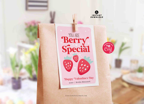 You Are Berry Special Valentine Gift Tag Printable INSTANT DOWNLOAD Kids Classroom Exchange Happy Valentine's Day EDITABLE Favor Tags Sweet