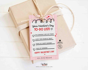 Valentine’s Day To-Do List Classroom Valentine Kids Tag Printable INSTANT DOWNLOAD Happy Valentine's Day EDITABLE gift tag
