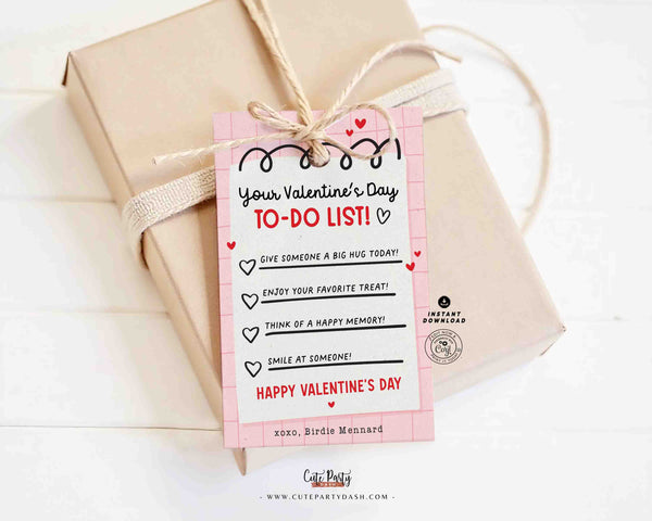 Valentine’s Day To-Do List Classroom Valentine Kids Tag Printable INSTANT DOWNLOAD Happy Valentine's Day EDITABLE gift tag