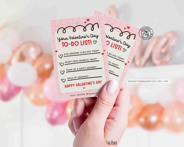 Valentine’s Day To-Do List Classroom Valentine Kids Tag Printable INSTANT DOWNLOAD Happy Valentine's Day EDITABLE gift tag