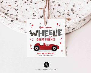 Wheelie Great Friend Valentine's Day Gift Tag Printable INSTANT DOWNLOAD Kids Classroom Toy Race Car Gift Editable Valentine Gift Tag Card