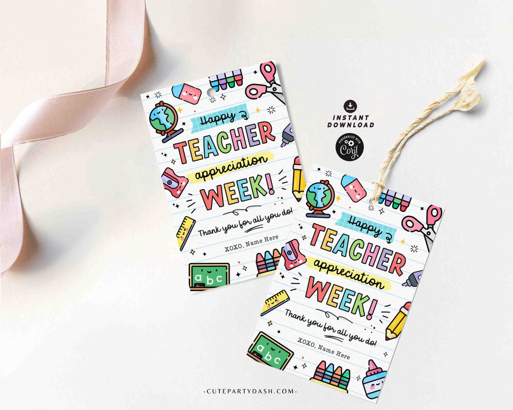 Happy Teacher Appreciation Week Gift Tag Printable INSTANT DOWNLOAD ...