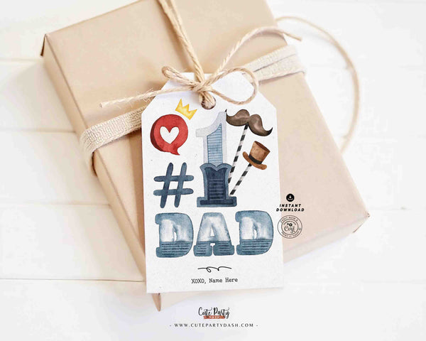 Number 1 Dad Gift tags INSTANT DOWNLOAD Editable Happy Father's Day Printable Card gift from kids son daughter wife gift for dad Cookie Tag