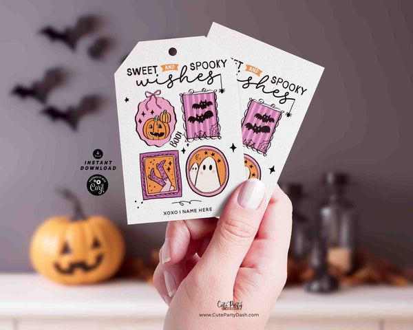 Sweet and Spooky Halloween Printable Tag INSTANT DOWNLOAD Editable Aesthetic Cozy Halloween Treat Tag Friend Classroom Trick or Treat
