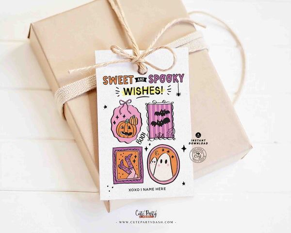 Sweet and Spooky Halloween Printable Tag INSTANT DOWNLOAD Editable Aesthetic Cozy Halloween Treat Tag Friend Classroom Trick or Treat