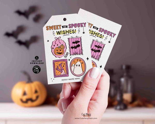 Sweet and Spooky Halloween Printable Tag INSTANT DOWNLOAD Editable Aesthetic Cozy Halloween Treat Tag Friend Classroom Trick or Treat