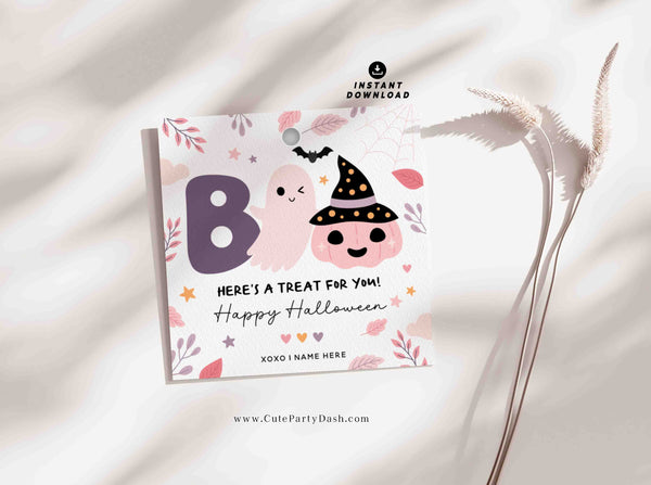 EDITABLE Boo a Treat for you Halloween Gift Tag Template INSTANT DOWNLOAD Pink Halloween Teacher Staff Pto Kids Spooky Treat Candy Label