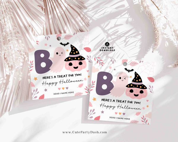 EDITABLE Boo a Treat for you Halloween Gift Tag Template INSTANT DOWNLOAD Pink Halloween Teacher Staff Pto Kids Spooky Treat Candy Label
