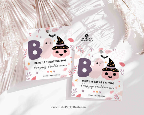 EDITABLE Boo a Treat for you Halloween Gift Tag Template INSTANT DOWNLOAD Pink Halloween Teacher Staff Pto Kids Spooky Treat Candy Label