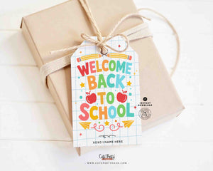 EDITABLE Welcome Back To School Gift Tag Printable INSTANT DOWNLOAD First Day of School, Teacher Staff Employee Pta Pto Classmate Gift Label