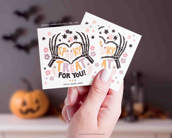 EDITABLE Spooky Treat for you Halloween Gift Tag Printable INSTANT DOWNLOAD Pink Halloween Treat Tag Template Teacher Gift Candy treat Label