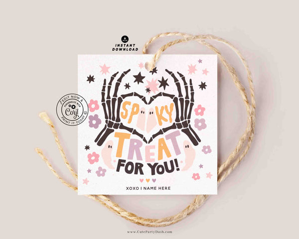 EDITABLE Spooky Treat for you Halloween Gift Tag Printable INSTANT DOWNLOAD Pink Halloween Treat Tag Template Teacher Gift Candy treat Label