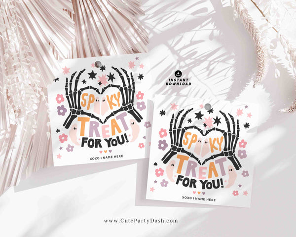EDITABLE Spooky Treat for you Halloween Gift Tag Printable INSTANT DOWNLOAD Pink Halloween Treat Tag Template Teacher Gift Candy treat Label