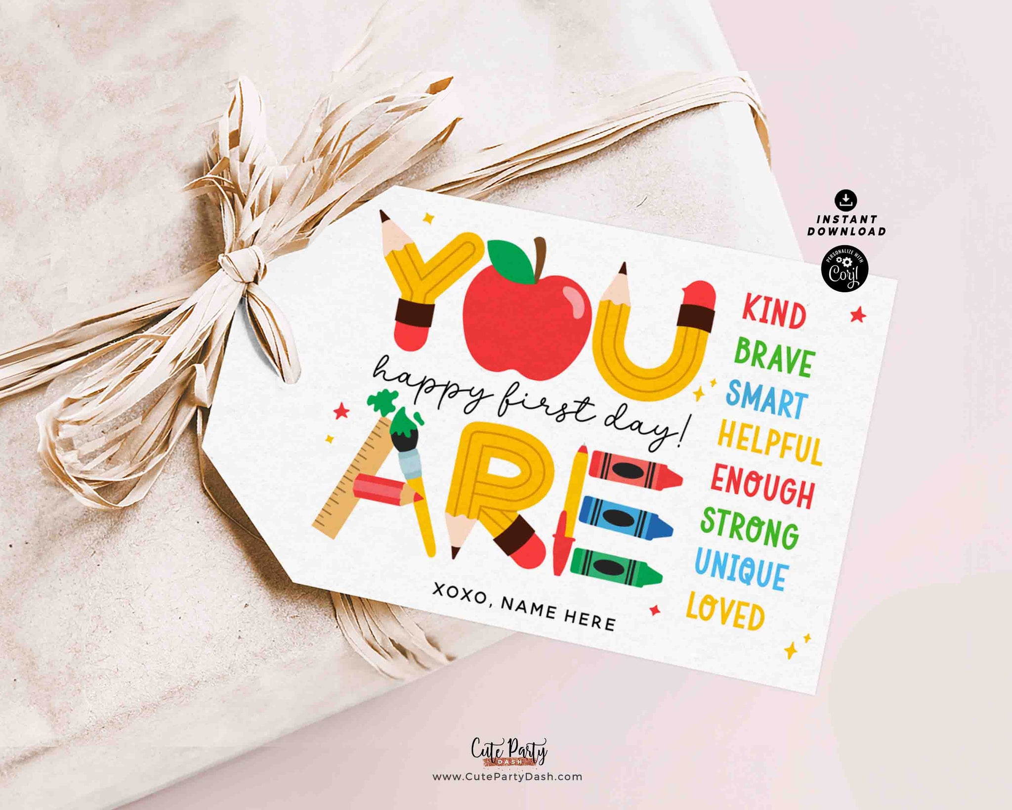 EDITABLE Welcome Back To School Gift Tag Printable INSTANT DOWNLOAD Happy First Day of School, Teacher Student Gift Label Pta Pto Classmate
