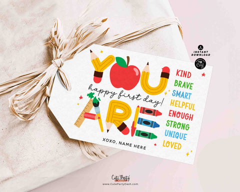 EDITABLE Welcome Back To School Gift Tag Printable INSTANT DOWNLOAD Happy First Day of School, Teacher Student Gift Label Pta Pto Classmate