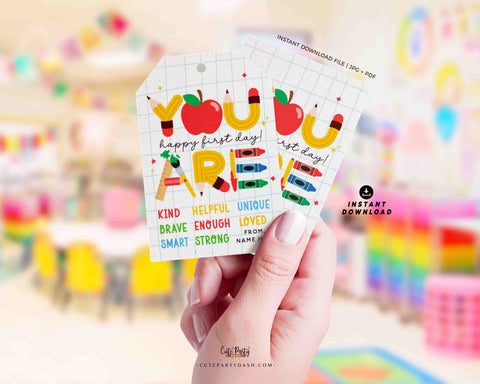 EDITABLE Welcome Back To School Gift Tag Printable INSTANT DOWNLOAD Happy First Day of School, Teacher Student Gift Label Pta Pto Classmate