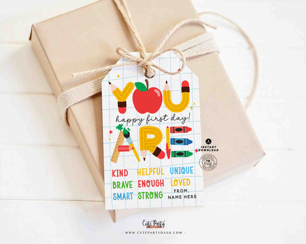 EDITABLE Welcome Back To School Gift Tag Printable INSTANT DOWNLOAD Happy First Day of School, Teacher Student Gift Label Pta Pto Classmate